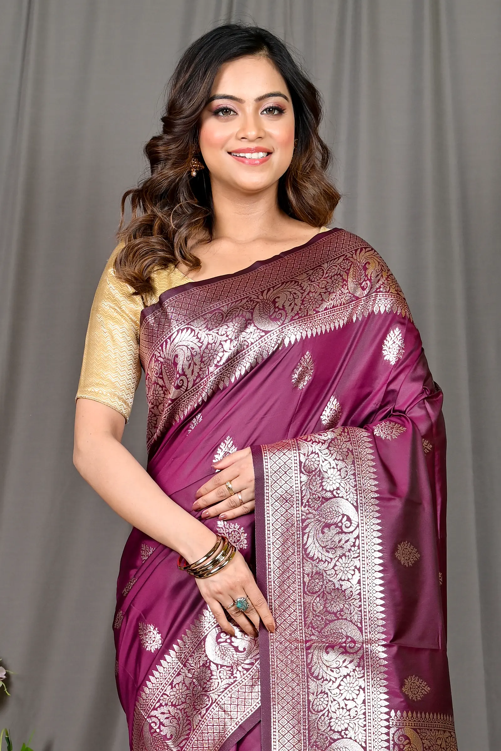 Maroon Cotton Silk Paromal Kathan Saree (489)